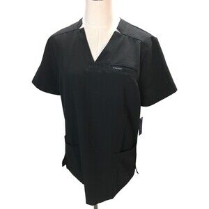 Jaanu Top Women's Size Large Black Scrubs Short Sleeve V-Neck